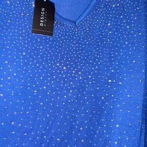 Design History Sapphire V-Neck Top with Rhinestones